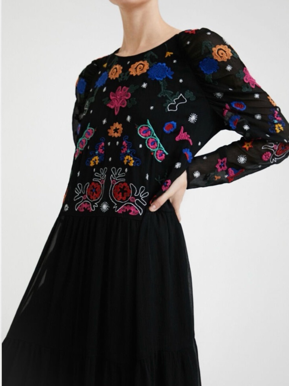 DESIGUAL Tulle Midi  Dress with colorful embroidery size extra small - Picture 6 of 16